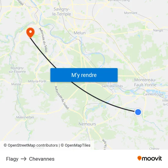 Flagy to Chevannes map