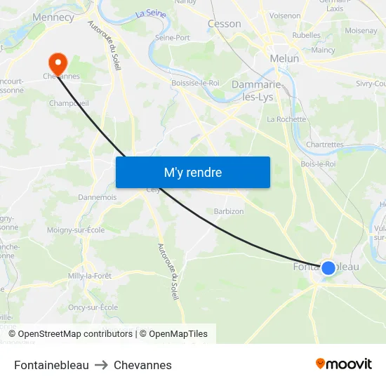 Fontainebleau to Chevannes map