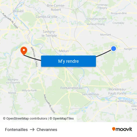 Fontenailles to Chevannes map
