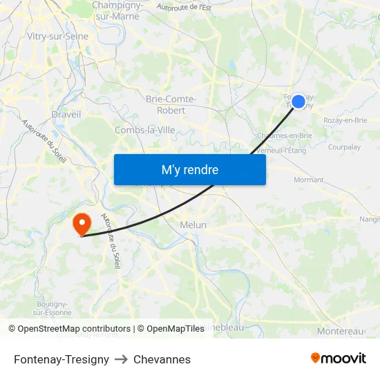 Fontenay-Tresigny to Chevannes map