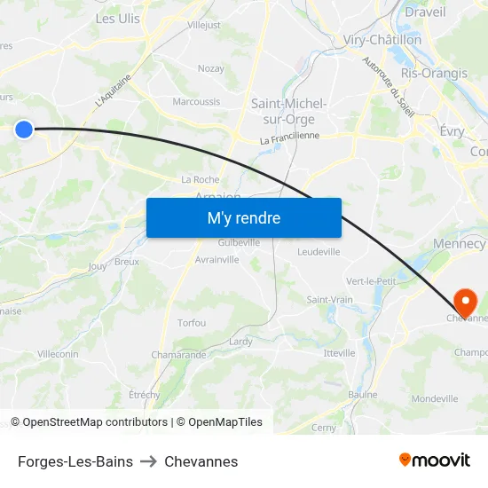 Forges-Les-Bains to Chevannes map