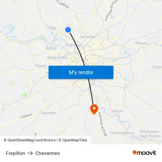 Frepillon to Chevannes map