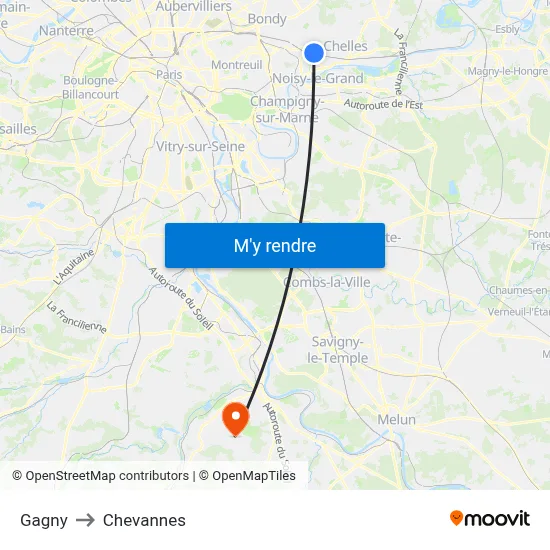 Gagny to Chevannes map