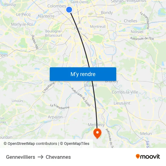 Gennevilliers to Chevannes map