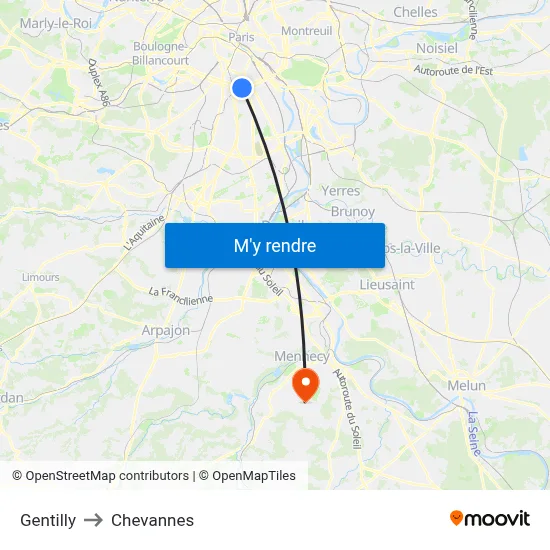 Gentilly to Chevannes map