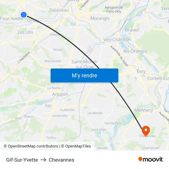 Gif-Sur-Yvette to Chevannes map
