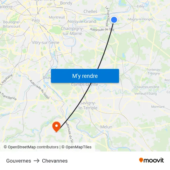 Gouvernes to Chevannes map
