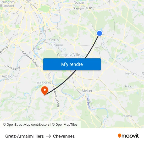 Gretz-Armainvilliers to Chevannes map