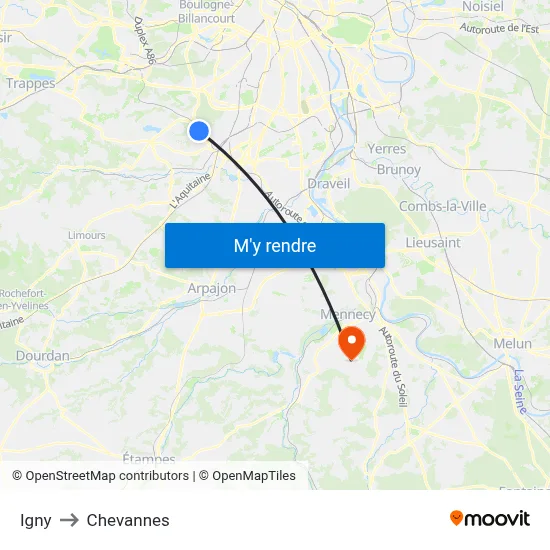 Igny to Chevannes map