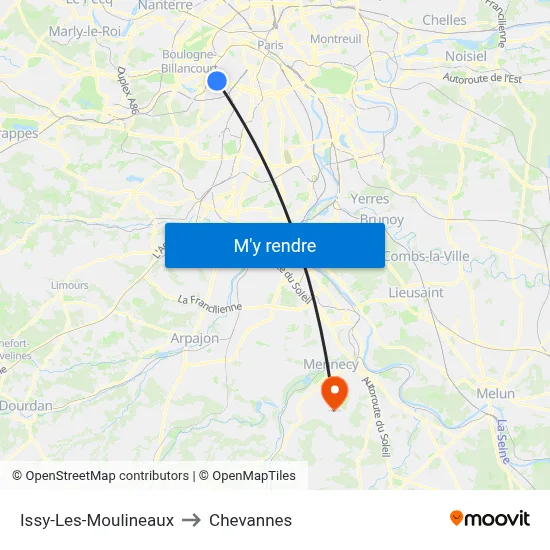 Issy-Les-Moulineaux to Chevannes map