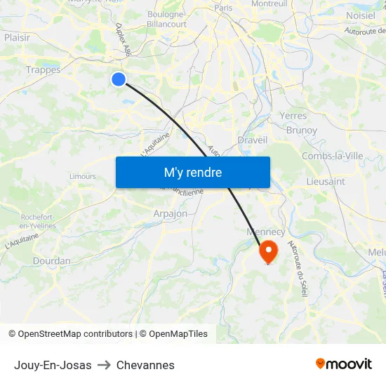 Jouy-En-Josas to Chevannes map
