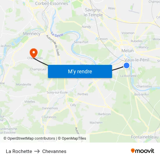La Rochette to Chevannes map