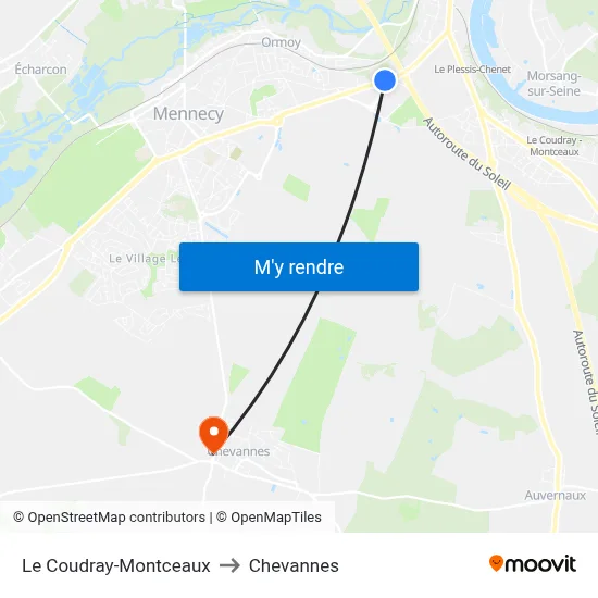 Le Coudray-Montceaux to Chevannes map