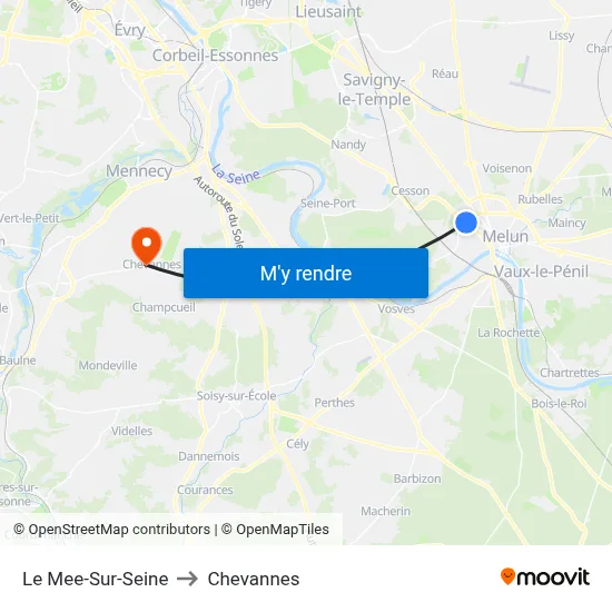 Le Mee-Sur-Seine to Chevannes map