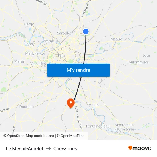 Le Mesnil-Amelot to Chevannes map