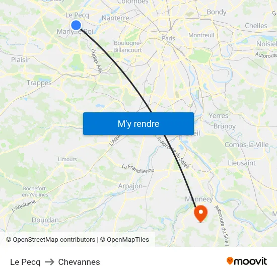 Le Pecq to Chevannes map