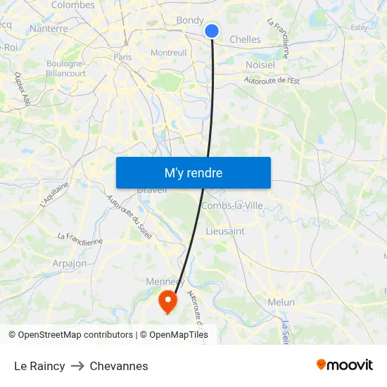 Le Raincy to Chevannes map