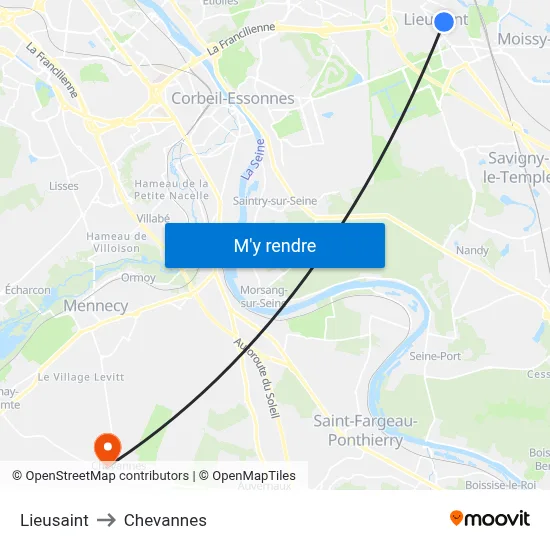 Lieusaint to Chevannes map