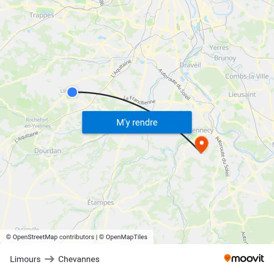 Limours to Chevannes map