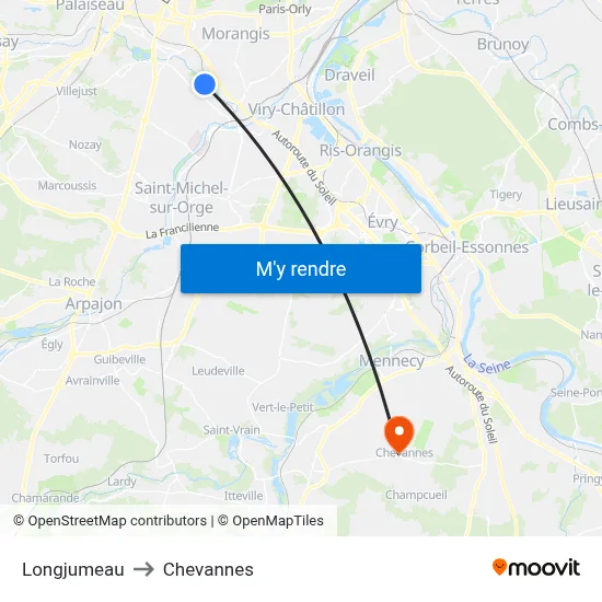 Longjumeau to Chevannes map