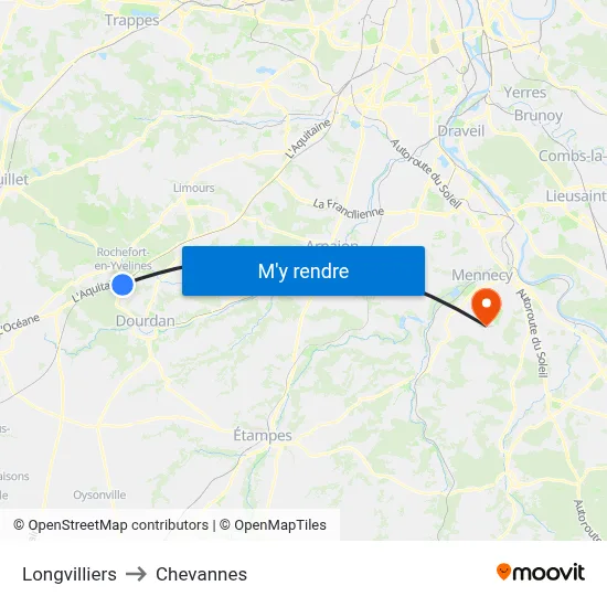 Longvilliers to Chevannes map