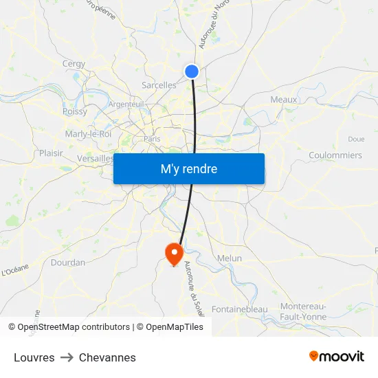 Louvres to Chevannes map