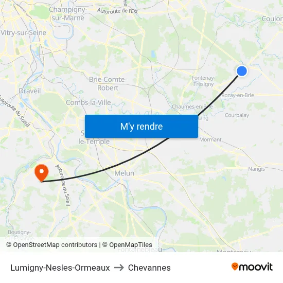 Lumigny-Nesles-Ormeaux to Chevannes map