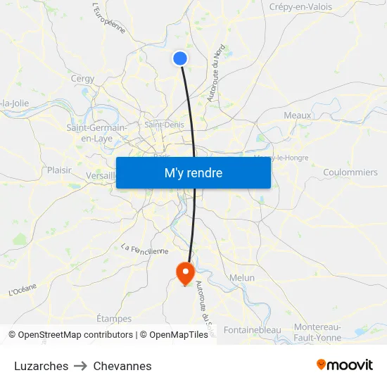 Luzarches to Chevannes map