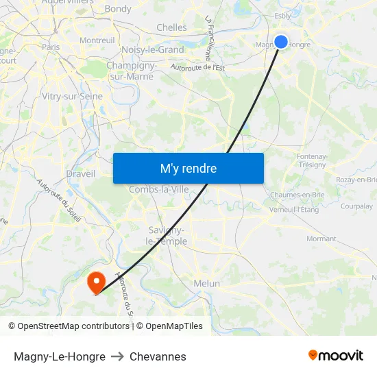 Magny-Le-Hongre to Chevannes map