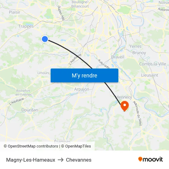 Magny-Les-Hameaux to Chevannes map
