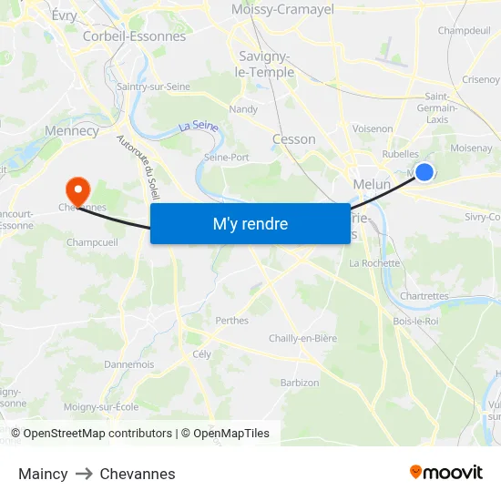 Maincy to Chevannes map