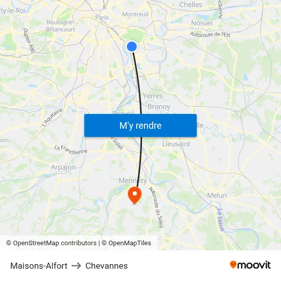 Maisons-Alfort to Chevannes map