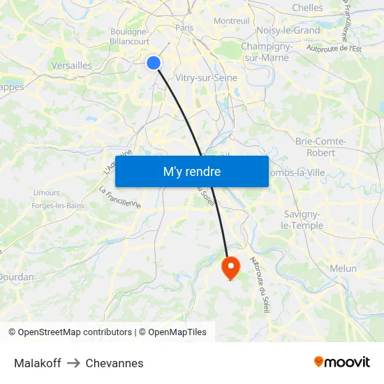 Malakoff to Chevannes map