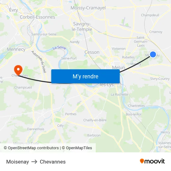 Moisenay to Chevannes map