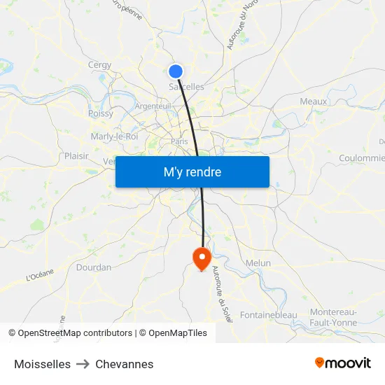 Moisselles to Chevannes map