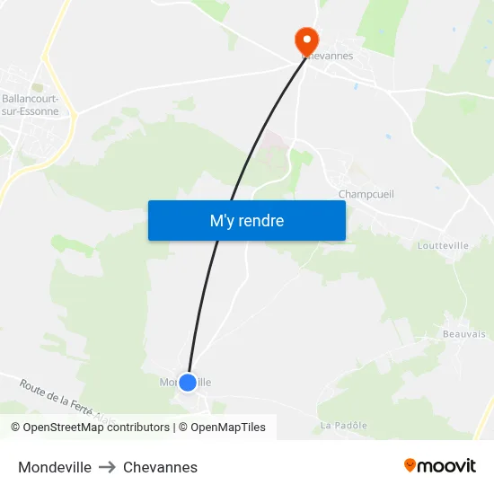 Mondeville to Chevannes map