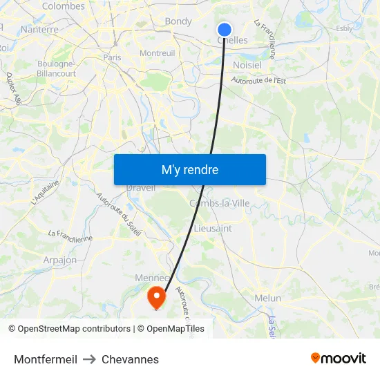 Montfermeil to Chevannes map