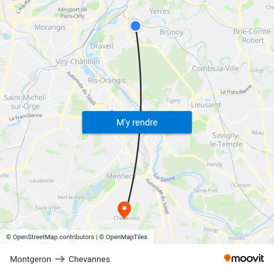 Montgeron to Chevannes map