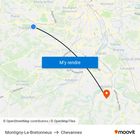 Montigny-Le-Bretonneux to Chevannes map
