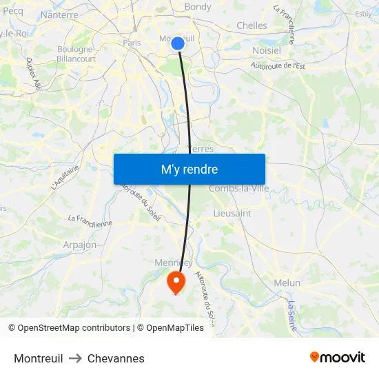 Montreuil to Chevannes map