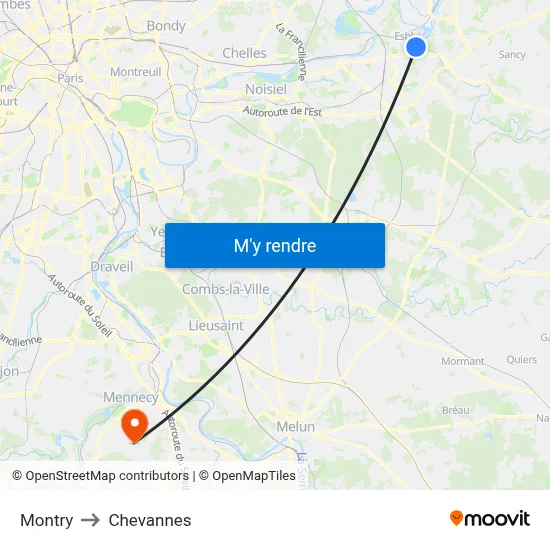 Montry to Chevannes map