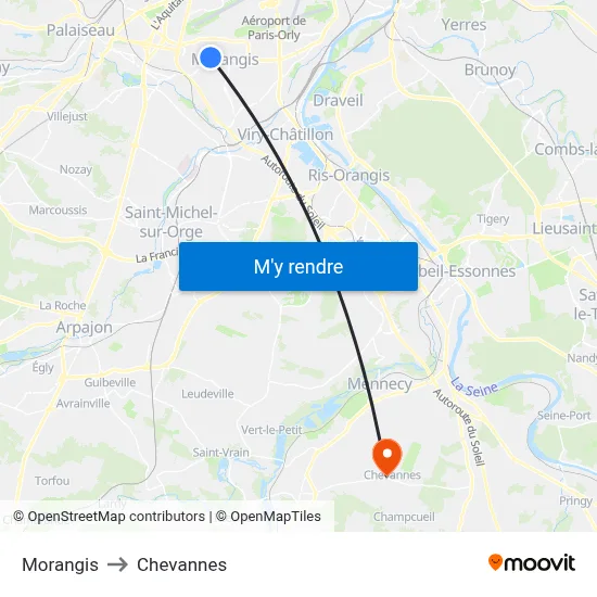Morangis to Chevannes map