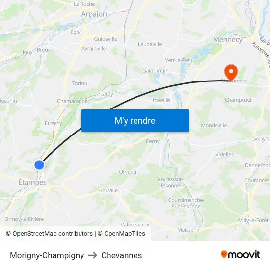 Morigny-Champigny to Chevannes map