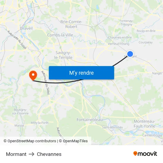 Mormant to Chevannes map