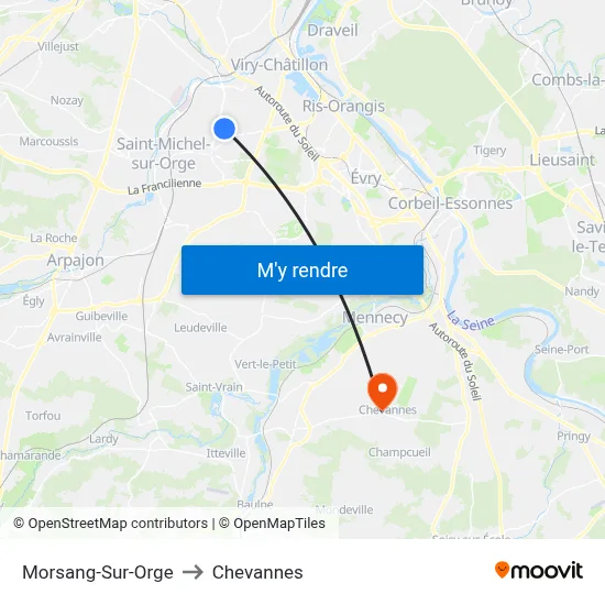 Morsang-Sur-Orge to Chevannes map
