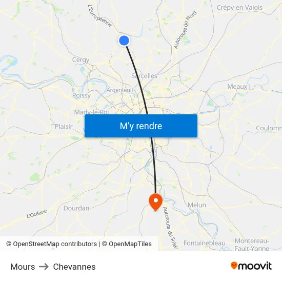 Mours to Chevannes map