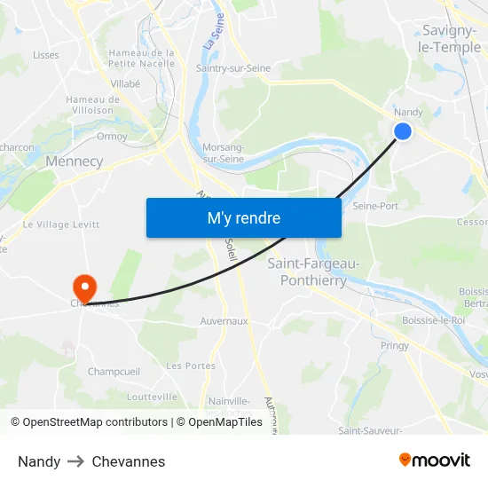 Nandy to Chevannes map