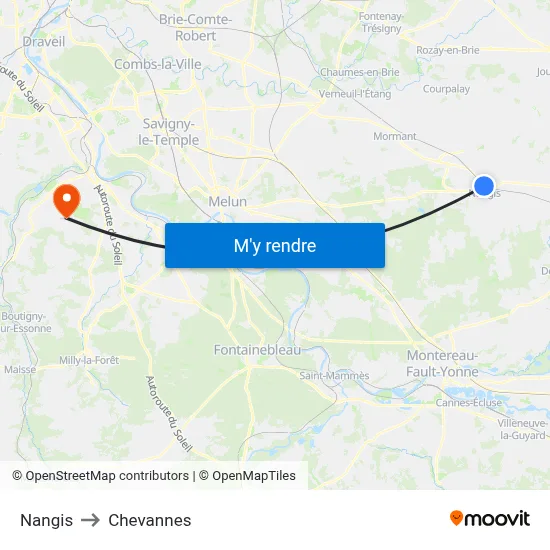 Nangis to Chevannes map