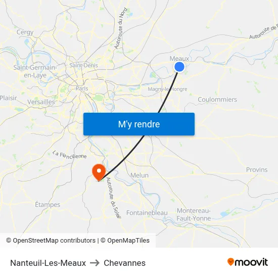 Nanteuil-Les-Meaux to Chevannes map