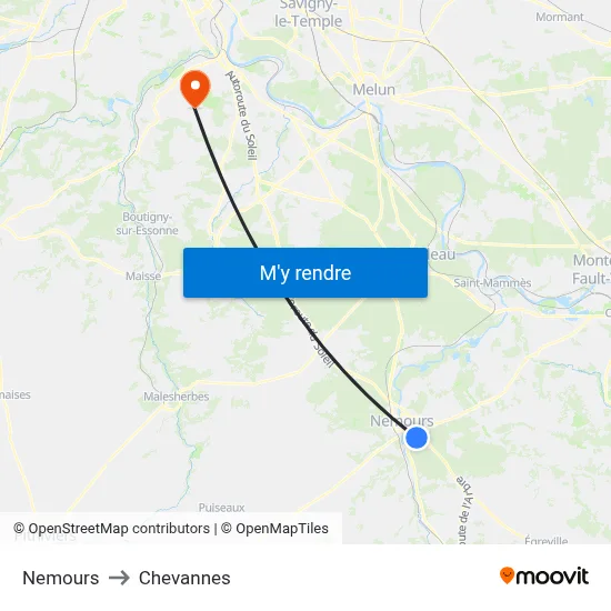 Nemours to Chevannes map